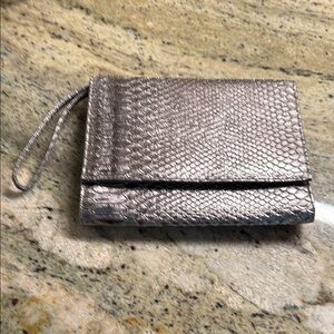 Faux Silver Snakeskin Clutch
